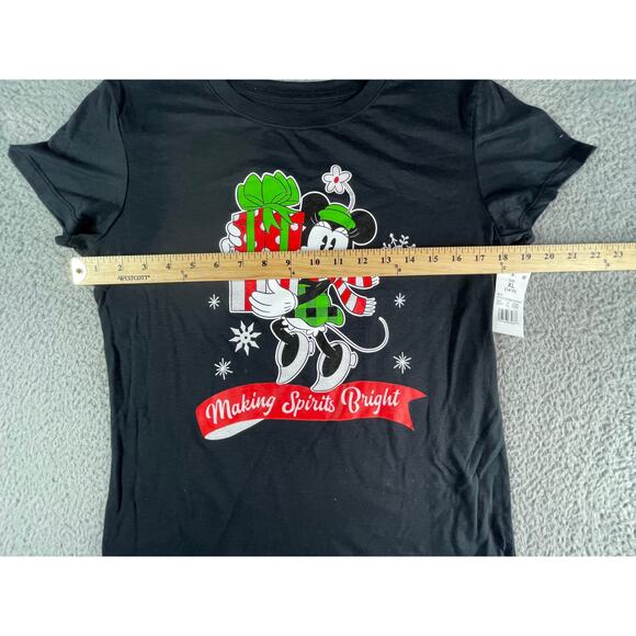 Disney Minnie Mouse Shirt Girls XL (14/16) Black T-Shirt Christmas Holiday NWT - Picture 5 of 7